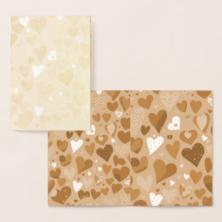 Brown-toned hearts pattern. foil card