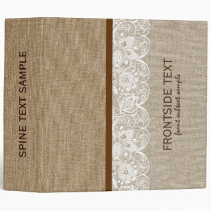 Brown Tones Faux Linen Burlap White Lace Binder