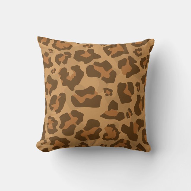 Brown tones leopard animal print pattern throw pillow (Front)