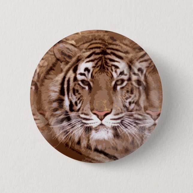 Brown Tones Tiger Face 2 Inch Round Button (Front)