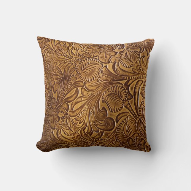 Brown Tool Leather Throw Pillow (Front)