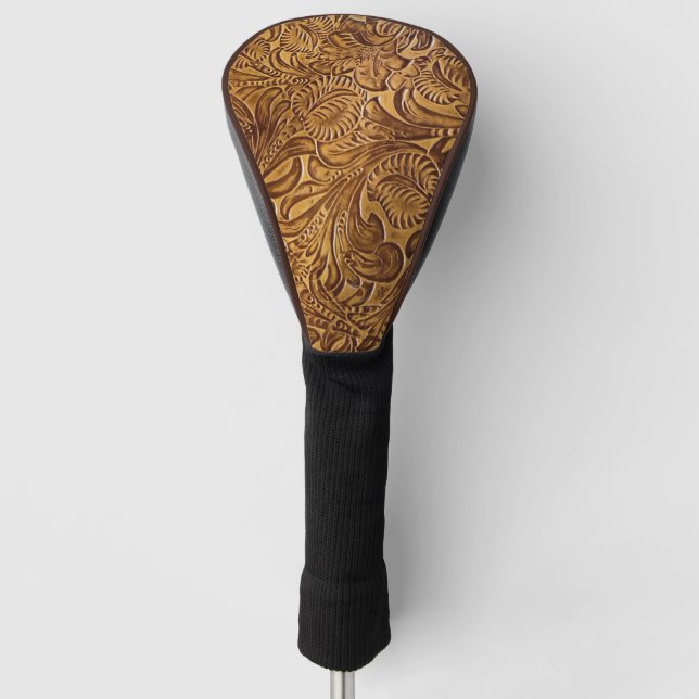 Brown Tooled Faux Leather  Golf Head Cover (Front)