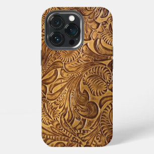 Brown Tooled Faux Leather  iPhone 13 Pro Case