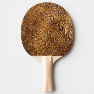 Brown Tooled Faux Leather Ping Pong Paddle