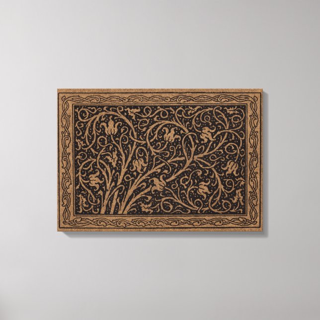 Brown Tooled Leather Art Nouveau Floral Canvas Print (Front)