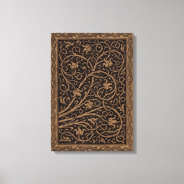 Brown Tooled Leather Art Nouveau Floral Canvas Print (Front)