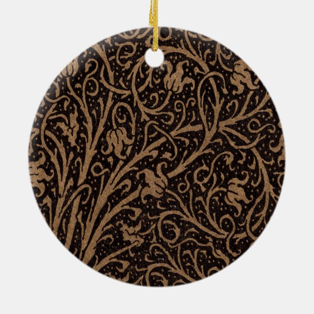 Brown Tooled Leather Art Nouveau Floral Ceramic Ornament (Back)