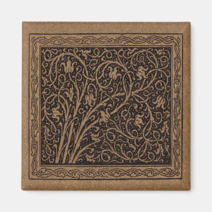 Brown Tooled Leather Art Nouveau Floral Magnet