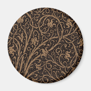 Brown Tooled Leather Art Nouveau Floral Magnet