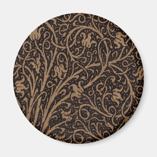 Brown Tooled Leather Art Nouveau Floral Magnet (Front)