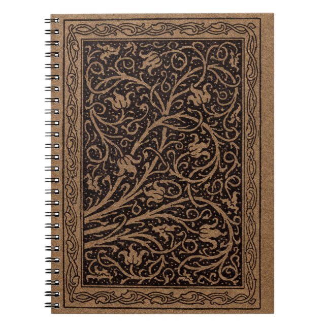 Brown Tooled Leather Art Nouveau Floral Notebook (Front)