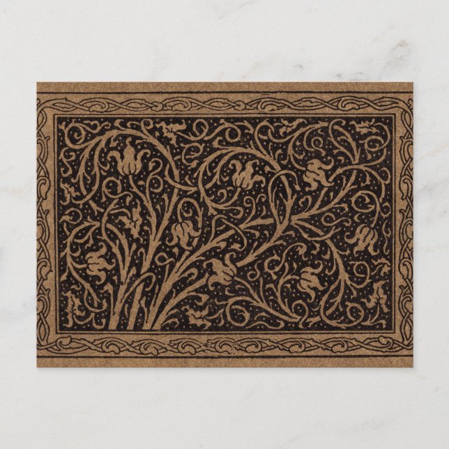 Brown Tooled Leather Art Nouveau Floral Postcard (Front)