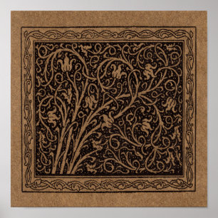 Brown Tooled Leather Art Nouveau Floral Poster
