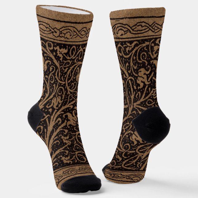 Brown Tooled Leather Art Nouveau Floral Socks (Angled)
