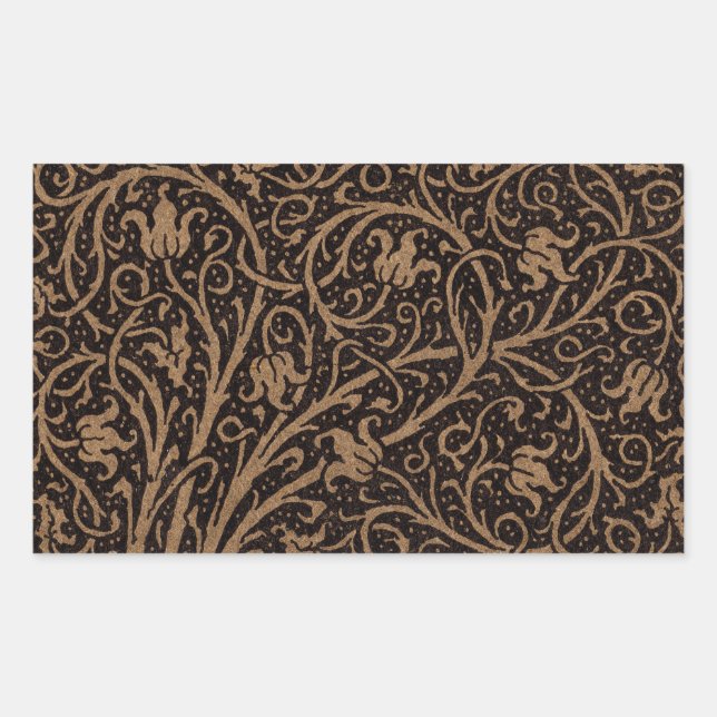 Brown Tooled Leather Art Nouveau Floral Sticker (Front)