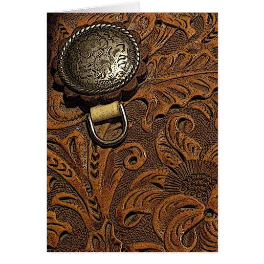Brown Tooled Leather Horse Saddle Card