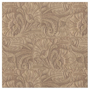 Brown Tooled Leather Print Western Fabric