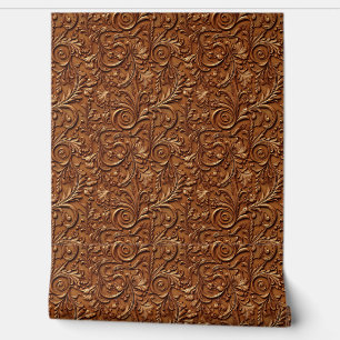 Brown tooled leather  wallpaper