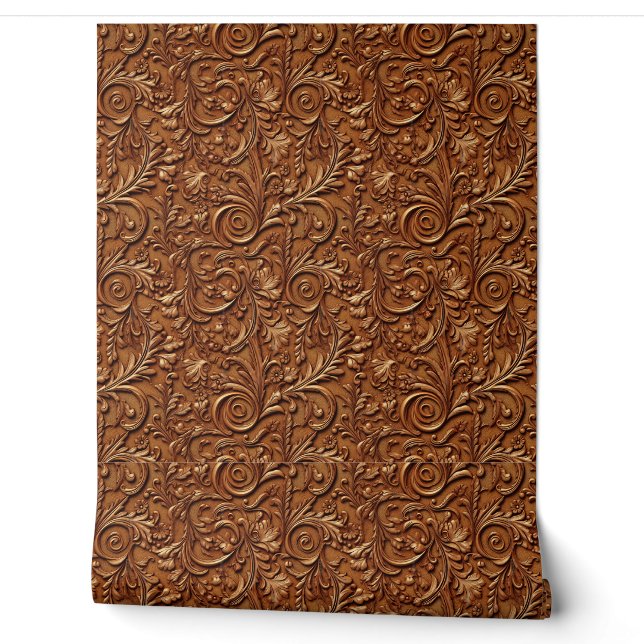 Brown tooled leather  wallpaper (Unrolling)
