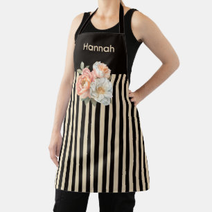 Brown Top with Beige Stripes Floral  Apron