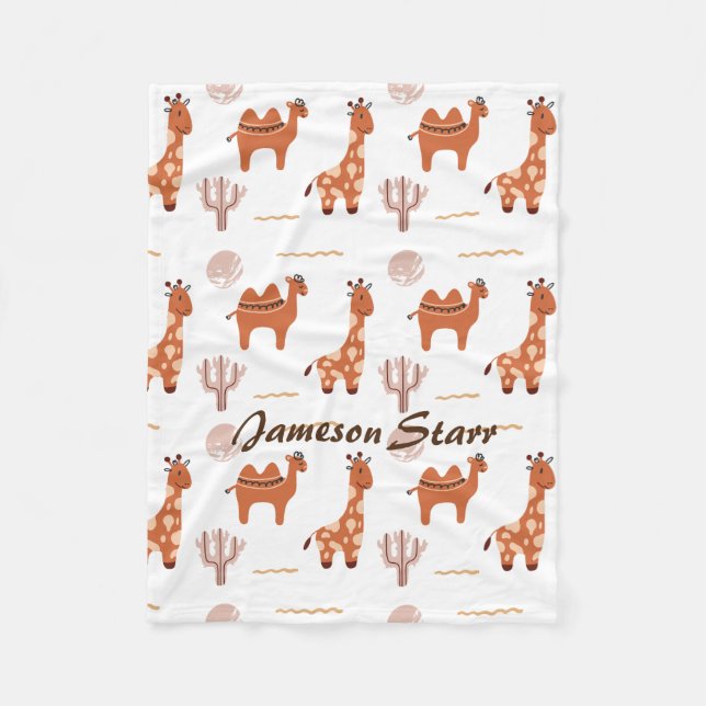 Brown Toy Cactus Camel Llama Animal Wildlife Name Fleece Blanket (Front)