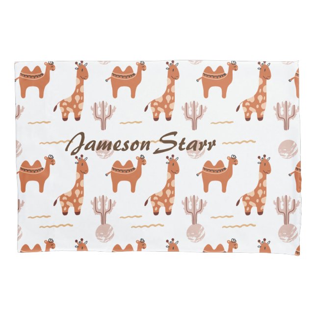Brown Toy Cactus Camel Llama Animal Wildlife Name Pillowcase (Front)