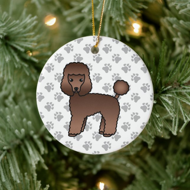 Brown Toy Poodle Cute Cartoon Dog Ceramic Ornament (Tree)