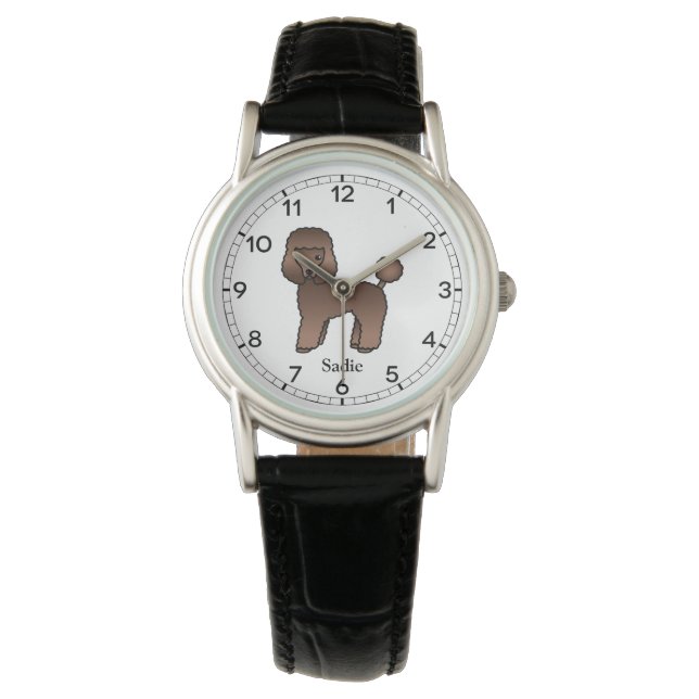 Brown Toy Poodle Cute Cartoon Dog & Name Watch (Front)