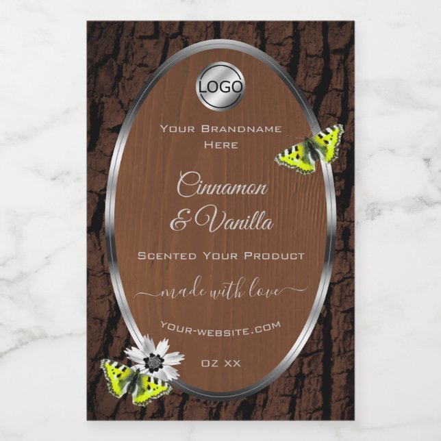 Brown Tree Bark Silver Frame Product Labels Logo (Single Label)