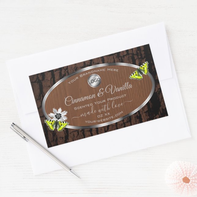 Brown Tree Bark Silver Frame Product Labels Logo (Envelope)