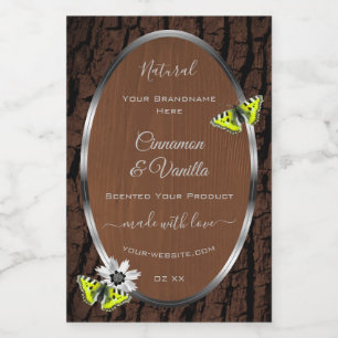 Brown Tree Bark with Silver Frame Product Labels