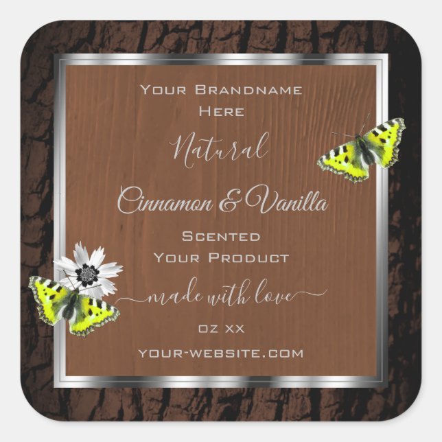 Brown Tree Bark with Silver Frame Product Labels (Front)