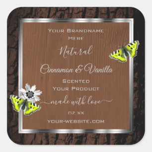 Brown Tree Bark with Silver Frame Product Labels