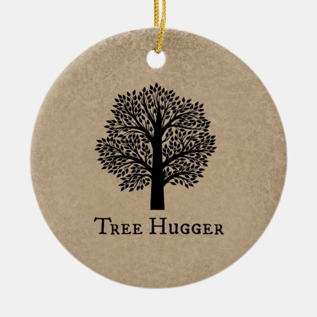 Brown Tree Hugger Ceramic Ornament (Front)