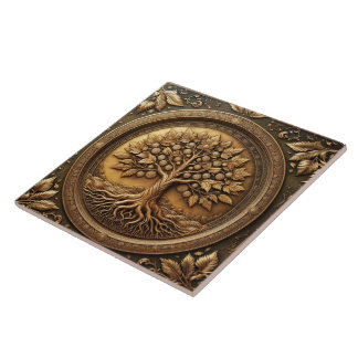 Brown Tree of Life Ancient Rustic Tile