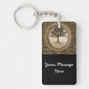 Brown Tree of Life Pattern Keychain