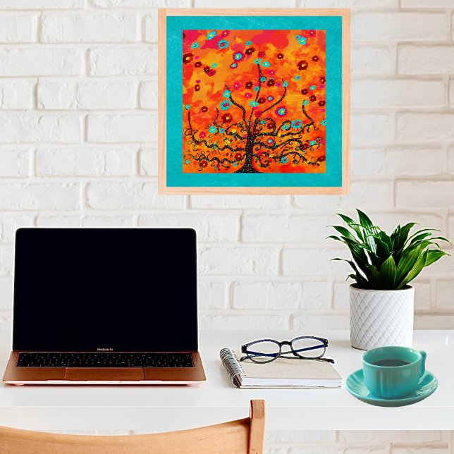 Brown Tree Of Life W/ Flowers & Orange Color Boho  Poster (Creator Uploaded)