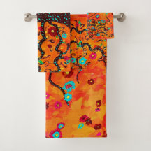 Brown Tree Of Life W/ Flowers & Orange Colour Boho