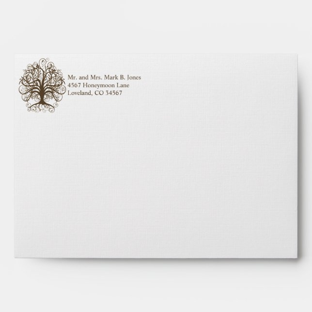 Brown Tree Swirl Wedding Envelopes (Front)