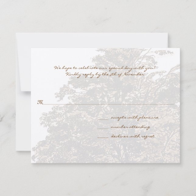 Brown Tree Wedding Monogram Response Card (Front)