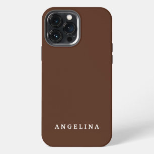 Brown Trendy Modern Minimalist Plain Add Name iPhone 13 Pro Max Case
