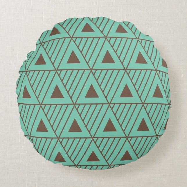 Brown Triangles Modern Pattern Custom Background Round Pillow (Front)