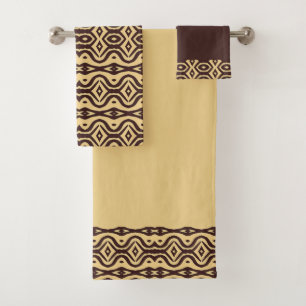 Brown tribal curvy pattern bath towel set