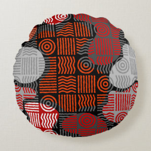 Brown tribal geometric background in block patchwo round pillow