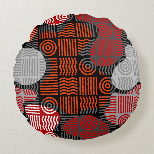 Brown tribal geometric background in block patchwo round pillow (Front)