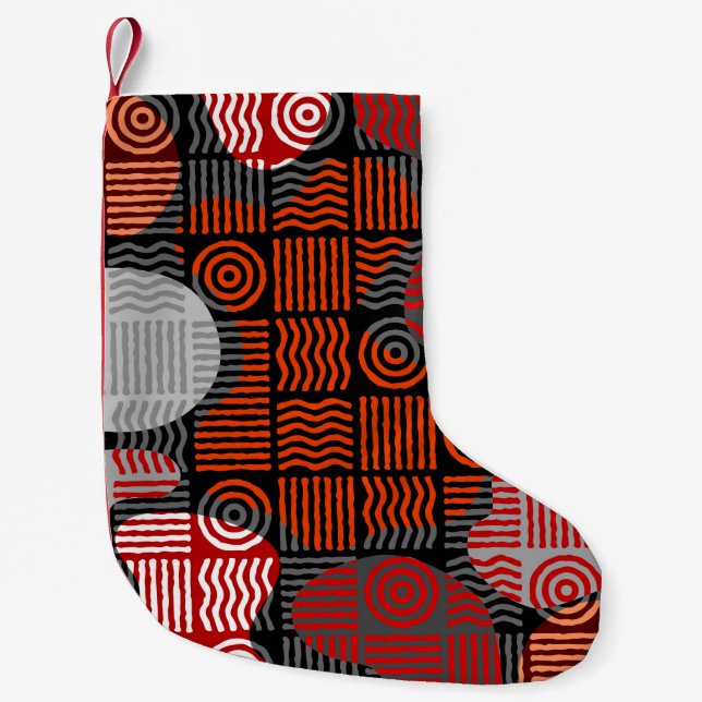 Brown tribal geometric background in block patchwo small christmas stocking (Front)