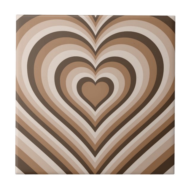 Brown Trippy Hypnotic Heart Love Pattern Tile (Front)