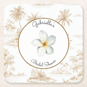 Brown Tropical Island Palm Trees Bridal Shower Square Paper Coaster