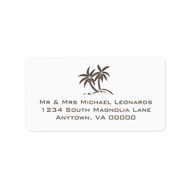 Brown Tropical Twin Palm Trees RSVP Address Labels (Front)