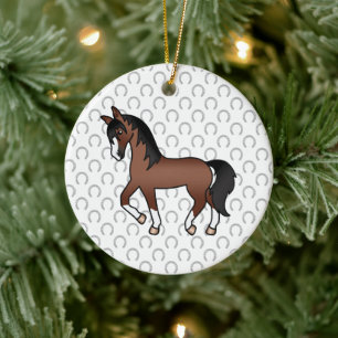 Brown Trotting Horse Cute Cartoon Illustration Ceramic Ornament